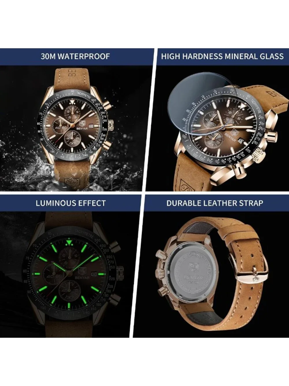 Stylish Men's Analog Quartz Chronograph Watch - Waterproof, Luminous, Casual